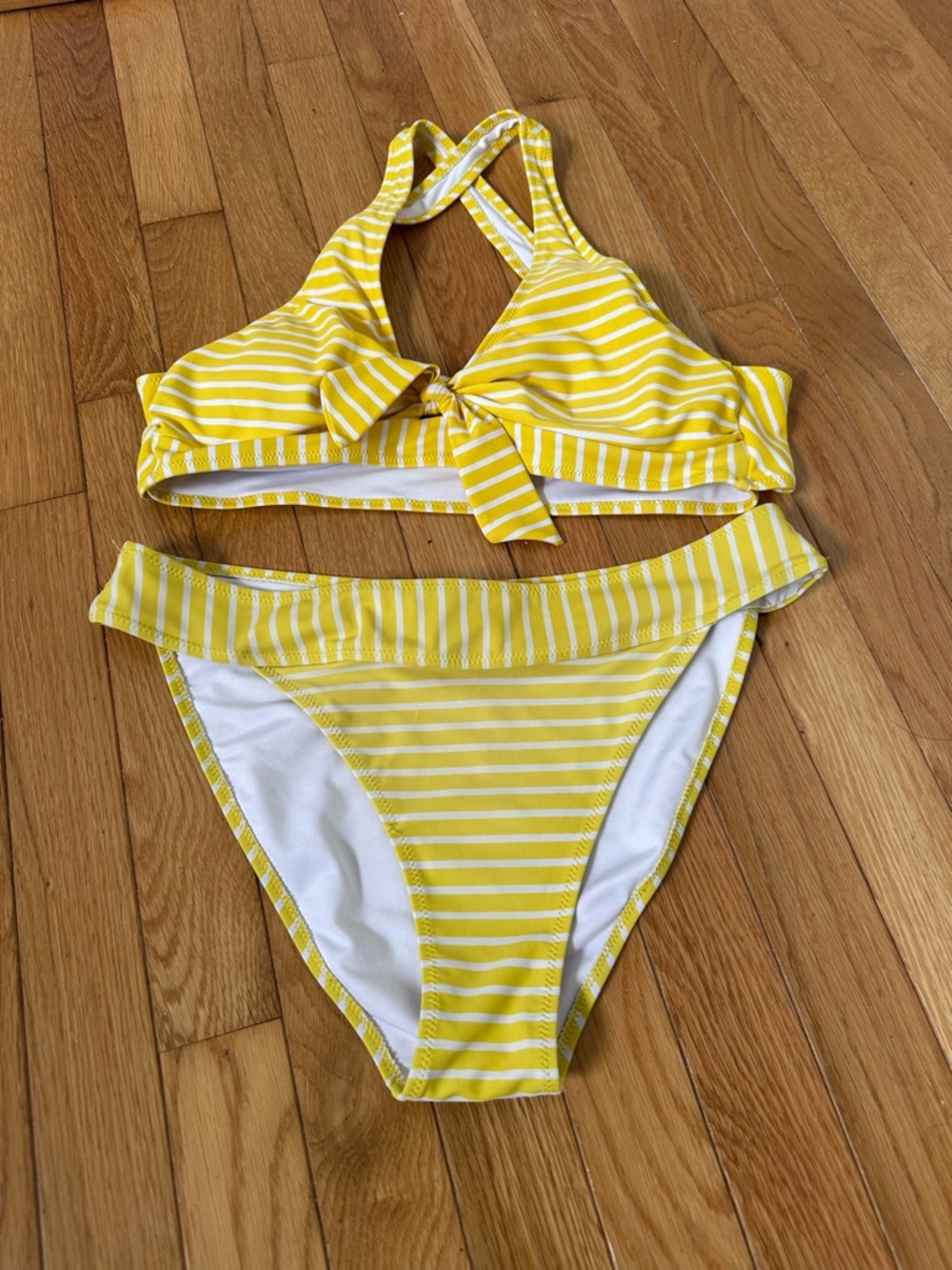 Cupshe Yellow & White Striped Bikini Set Size Large